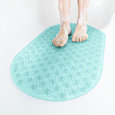 Sollbry Alfombrilla de baño ovalada antideslizante de 68 x 38 cm, lavable a máquina y resistente al moho, sin BPA, color verde (1/5)