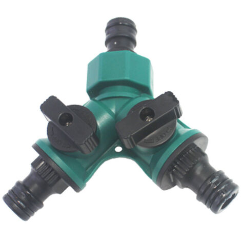 Sollbry Distribuidor de riego de 2 víasDistribuidor de agua de plástico de 2 vías para paisajismo, jardinería, floricultura, riego (1/4)