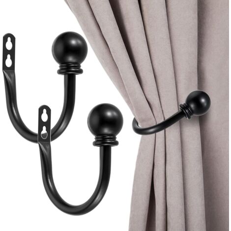 Sollbry Paquete de 2 alzapaños decorativos de metal para cortinas, soportes para cortinas de ventana de dormitorio, sala de estar y oficina. Incluye tornillos, color negro (11 mm). (1/3)