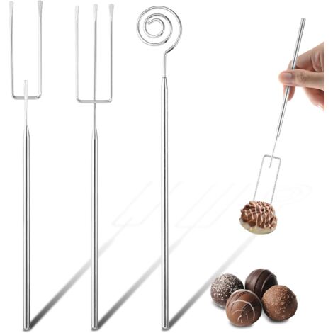 Sollbry Juego de 3 tenedores para chocolate, tenedores de fondue de acero inoxidable, cubiertos de fondue de acero inoxidable, tenedor para chocolate, queso, chocolate, malvaviscos y carne. (1/5)