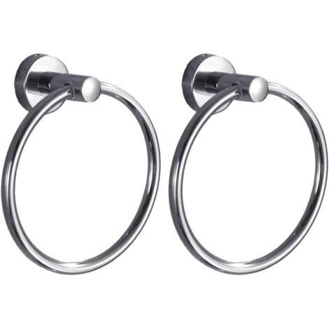 Sollbry Paquete de 2 anillas de acero inoxidable para colgar toallas de baño, toallero de metal, ganchos de pared para baño, anillas redondas para baño y cocina. (1/5)