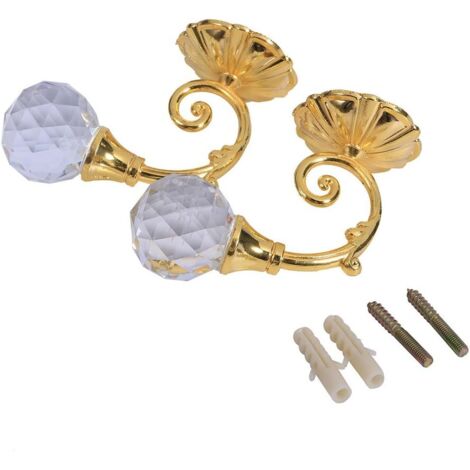 Sollbry Abrazaderas de cortina de metal y cristal para ventana, ganchos para colgar, un par (dorado) (1/3)