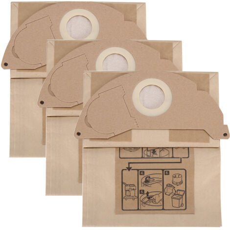 Sollbry 3 bolsas de filtro de repuesto para aspiradoras Karcher WD2 MV2 6.904-322.0 WD2250 A2004 A2054 (1/4)