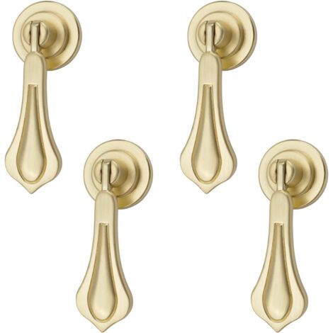 Sollbry Paquete de 4 tiradores de lágrima de aleación de zinc cepillado macizo con tornillos de montaje para armarios, cajones, puertas y muebles decorativos (forma de hoja tallada en oro).