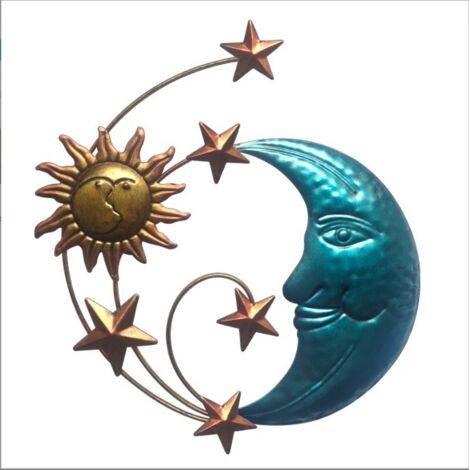 Sollbry Escultura de pared de metal de Sol y Luna: decoración de pared para exteriores, sala de estar y dormitorio.
