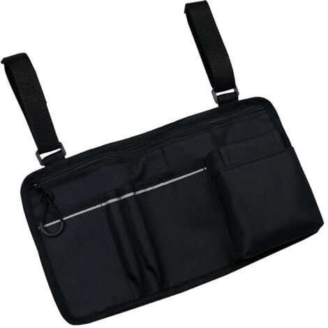 Sollbry Bolsa lateral para silla de ruedas, bolsillo de reposabrazos de doble cara con portavasos y banda reflectante, compatible con la mayoría de sillas de ruedas, andadores o rollators.