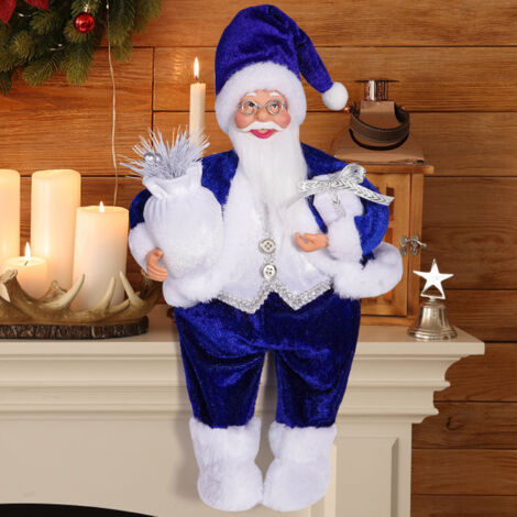 Sollbry Figura de Papá Noel de pie de 36 cm, realista, de pie, tradicional, para decoración de mesa navideña, color azul. (1/5)