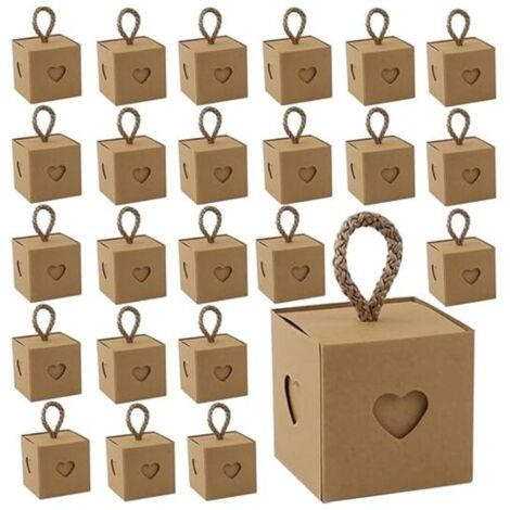 Sollbry 30 cajas de regalo para bodas, cajas de cartón para regalo, mini cajas de regalo con forma de corazón para chocolate, fiestas de cumpleaños y San Valentín, color marrón. (1/3)