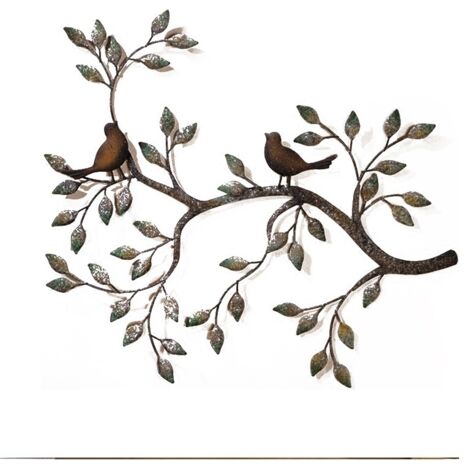 Sollbry Decoración de pared con pájaros, pareja de tortolitos en ramas, escultura de metal para colgar en la pared, decoración retro de hierro forjado, 58 x 48 cm (1/5)