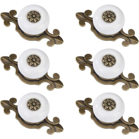 Sollbry Pomos de puerta redondos, pomos de cajón vintage, tiradores de cajón con tornillos para armario, escritorio, mesita de noche, estantería, muebles, 6 piezas, color blanco