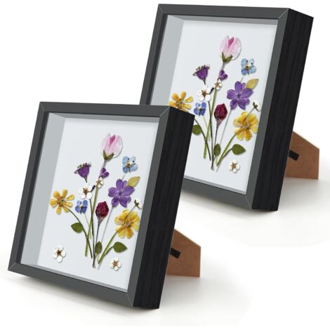 Sollbry 2 marcos 3D profundos de 20 x 20 cm para colgar en la pared, oficina, flores secas, manualidades (negro) (1/5)