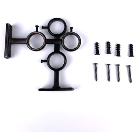 Sollbry Paquete de 2 soportes para barra de cortina con ganchos dobles para barra de cortina de sala de estar y dormitorio (negro) (2 unidades) (1/5)