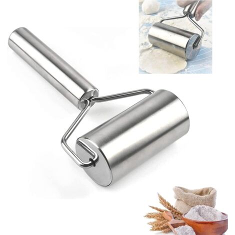 Sollbry Rodillo en forma de T, resistente a la corrosión, pequeño de acero inoxidable, para fondant, pizza, pasteles y masa quebrada. (1/5)
