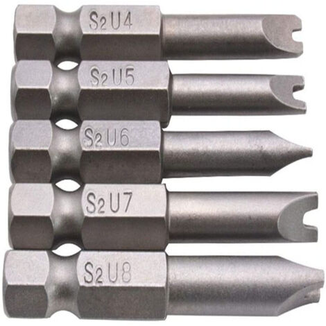 Sollbry 5 puntas de destornillador en forma de U, puntas magnéticas de acero de aleación S2, 50 mm de longitud, vástago hexagonal de 1/4" (1/4)