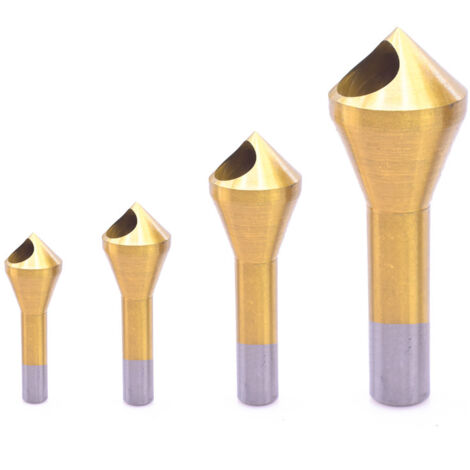 Sollbry 4 brocas avellanadoras y biseladoras con revestimiento de titanio, brocas avellanadoras cónicas de 90° para aluminio, madera y plástico. (1/4)