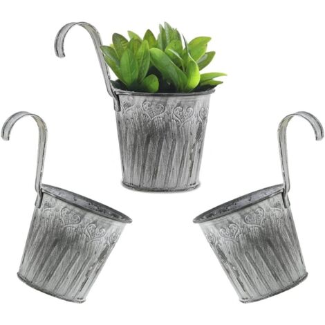 Sollbry 3 macetas colgantes de metal de 11,5 cm para balcón, jardín, valla, decoración. (1/5)