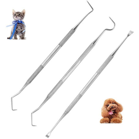 Sollbry Juego de 3 herramientas dentales de acero inoxidable para cálculo dental, sonda para el cuidado bucal de mascotas.