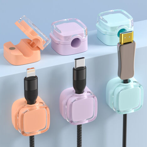 Sollbry Paquete de 6 clips magnéticos para cables - Soporte magnético para gestión de cables - Clips de carga adhesivos para el hogar, la oficina, el coche, la pared, el escritorio, el teléfono y la m (1/5)