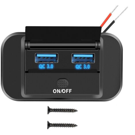 Sollbry Cargador USB para coche de 12 V, 36 W, doble QC3.0, con interruptor impermeable para coches y barcos de 12 V/24 V. (1/5)