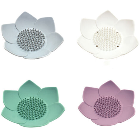 Sollbry Jabonera de flores de 4 piezas, jabonera de silicona, jabonera de loto, jabonera de baño, jabonera de flores (1/4)