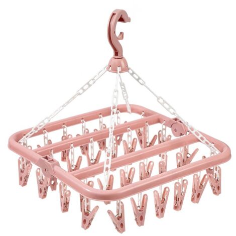 Sollbry Tendedero con 32 pinzas y perchero plegable (rosa) (1/3)