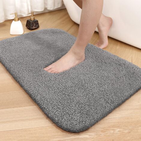 Sollbry Alfombrilla de baño de 40 x 60 cm, absorbente y antideslizante, suave, de microfibra, lavable a máquina, para baño e inodoro (gris) (1/5)