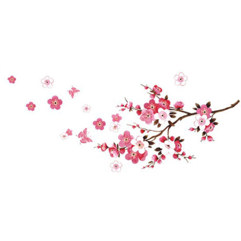 Sollbry Pegatinas de pared con mariposas rosas y rojas, rama floral de sakura, árbol, calcomanía de pared para sala de estar, dormitorio, cocina, azulejos, pasillo (1/5)