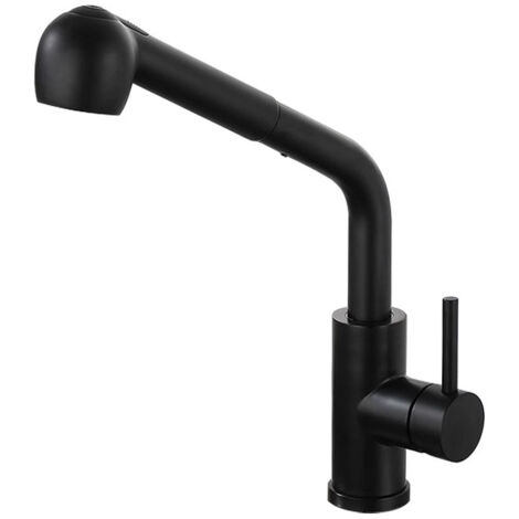 Sollbry Grifo de cocina con rociador extraíble, grifo de alta presión giratorio de 360°, grifo de acero inoxidable con ducha de 2 tipos, color negro (1/5)