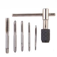 Sollbry Surtido de 5 machos de roscar rectos manuales métricos M3 M4 M5 M6 M8 con 1 llave ajustable, juego de machos de roscar de acero con llave en T para inserto de rosca.