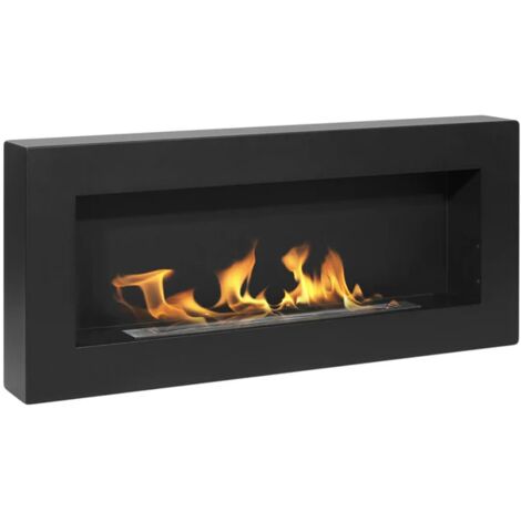 Camino a Bioetanolo da Parete 90x12x40 cm in Acciaio Inox Nero