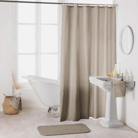 BEBUSINGOTO Anti-Schimmel Duschvorhang Wasserdichter Stoff Duschvorhang Waschbar Textil Duschvorhang mit Haken (180 x 180 cm) Taupe, Polyester