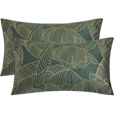 BEBUSINGOTO Samt-Kissenbezüge, 30 x 50 cm, dekorativer Kissenbezug mit Golddruck für Sofa, Schlafzimmer, Auto, Wohnzimmer, Kissenbezug, Grün, 2er-Set (1/5)