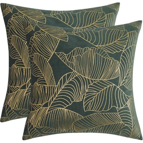 BEBUSINGOTO Samt-Kissenbezüge, 45 x 45 cm, dekorativer Kissenbezug mit Golddruck, für Sofa, Schlafzimmer, Auto, Wohnzimmer, Kissenbezug, Grün, 2er-Set (1/5)