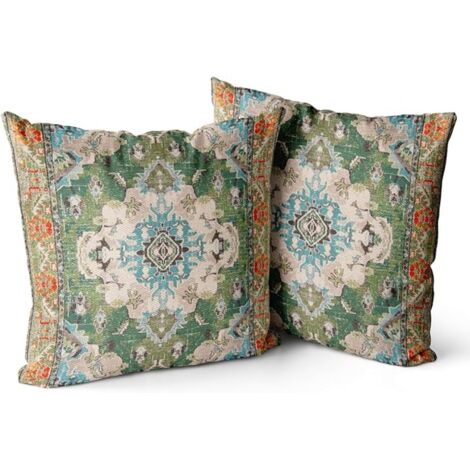 BEBUSINGOTO 2er-Set Dekokissenbezüge im Bohemian-Stil, dekorative quadratische Kissenbezüge 45 x 45 cm, Kissenbezug für Sofa, Auto, Outdoor, Bett, Wohnzimmer, Couch, Dekor (Grün)