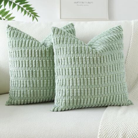BEBUSINGOTO 2er-Set, weicher Cord-Kissenbezug mit Streifen, dekorative Kissenbezüge, quadratischer Kissenbezug, Bohemian-Dekor für Sofa, Schlafzimmer, 45 x 45 cm (Salbeigrün)