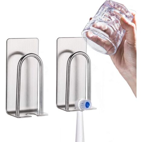 BEBUSINGOTO Zahnbürstenhalter, 2er-Pack, selbstklebend, SUS 304 Edelstahl, Haken für elektrische Zahnbürsten, Wandmontage, Rasierapparate, Becherhalter für Badezimmer (1/5)