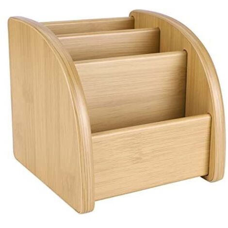 BEBUSINGOTO Desktop-Aufbewahrungsbox, 3-Gitter-Multifunktions-Bambus-Aufbewahrungsbox, TV-Haushaltsgegenstände mit Fernbedienung, hölzerne Kosmetik-Aufbewahrungsbox (1/5)