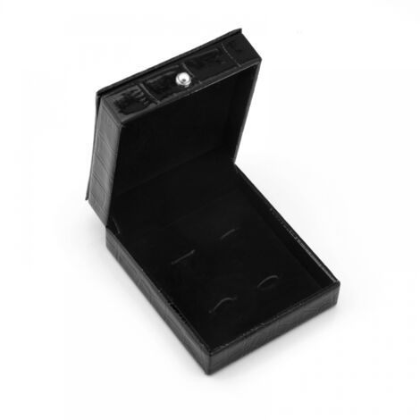 BEBUSINGOTO Schwarze Krawattenklammer aus PU-Leder mit Manschettenknöpfen, Aufbewahrungsbox, Geschenkständer (1/5)