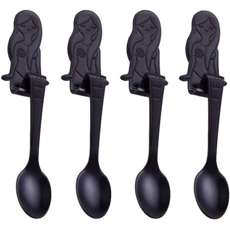 BEBUSINGOTO Meerjungfrauenlöffel aus Edelstahl, 4er-Pack (schwarz)