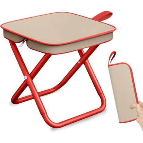 BEBUSINGOTO Klappbarer Campinghocker, 27 cm tragbarer Klappstuhl, leichter klappbarer Angelhocker, tragbarer Campingsitz für Garten, Strand, Wandern, Picknick, Reisen (roter Rand)