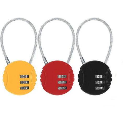 BEBUSINGOTO 3-teiliges Zahlenschloss-Set, kleines Kabelschloss, zurücksetzbares 3-stelliges Zahlenschloss für Koffer, Reisetasche, Schließfach (1/5)
