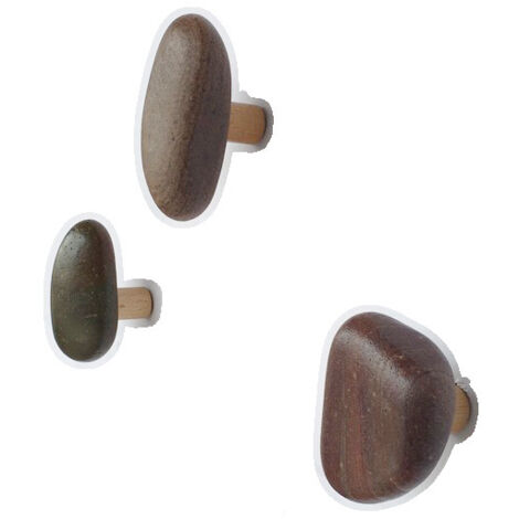 BEBUSINGOTO Juego de 3 ganchos de madera maciza con diseño de guijarros creativos para colgar en la entrada, el porche o el guardarropa (color y tamaño aleatorios). (1/5)