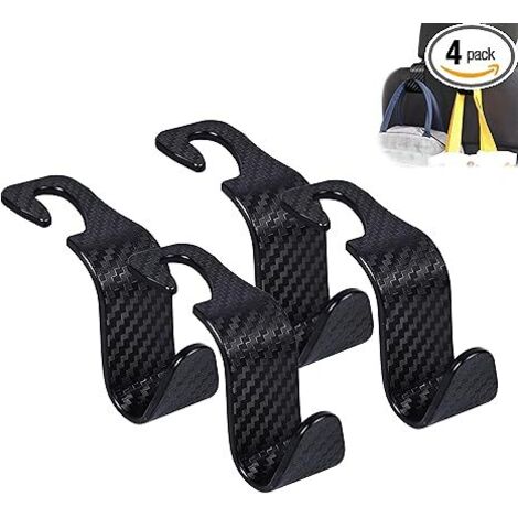 BEBUSINGOTO Gancho para reposacabezas de coche, paquete de 4, organizador universal para bolsos, carteras y chaquetas, con diseño en forma de S, color negro (1/5)