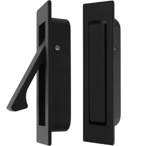 BEBUSINGOTO Paquete de 2 tiradores retráctiles para puerta, tiradores ocultos para cajón, tiradores para puertas corredizas, herrajes empotrados para puertas de armario y puertas de granero (negro)