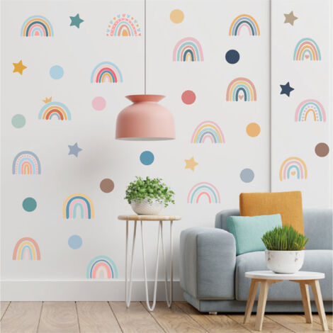 BEBUSINGOTO Un conjunto de pegatinas de pared de arcoíris para salas de estar, dormitorios, oficinas y decoración de paredes del hogar. (1/4)