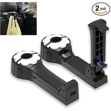 BEBUSINGOTO Gancho para reposacabezas de coche con soporte para teléfono, paquete de 2, ganchos 2 en 1 mejorados para el asiento trasero del coche, gancho giratorio de 360°, organizador universal para (1/4)