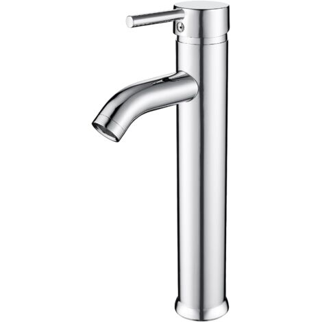 BEBUSINGOTO Grifo de baño alto, mezclador monomando para lavabo, grifo para encimera, grifo mezclador ajustable para lavabo de baño con agua caliente y fría, grifo de lavabo de latón, cromado (1/5)