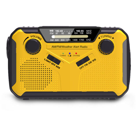 BEBUSINGOTO Radio portátil con dinamo, radio solar AM/FM con manivela, funciona a batería con batería externa de 2500 mAh, linterna LED, alarma SOS y altavoz, ideal para senderismo y actividades al ai (1/5)