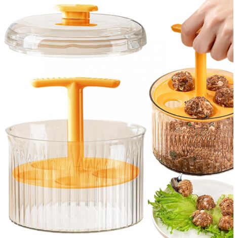BEBUSINGOTO Máquina para hacer albóndigas translúcida, manual, para 5 albóndigas, molde para albóndigas de cocina, herramienta extruida para hacer albóndigas de cocina (1/5)