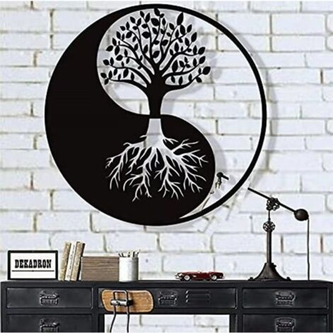 BEBUSINGOTO Decoración de pared de metal, Árbol de la Vida, Yin Yang, Arte de pared de metal, Decoración del hogar, Adornos de pared (28 x 28 cm)